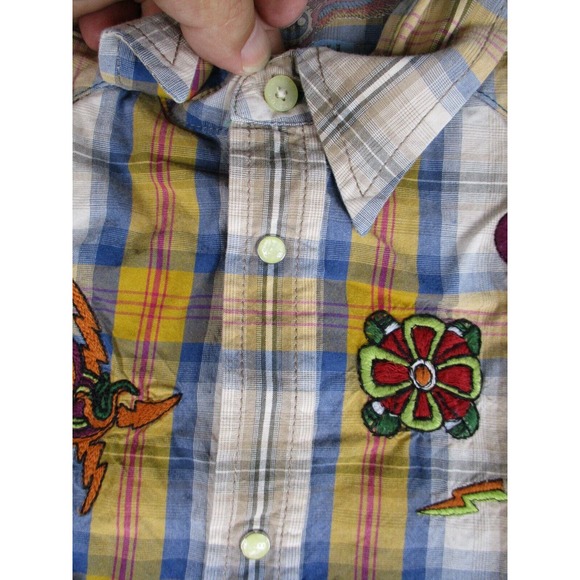 Energie Shirt Mens XL Multicolor Western Pearl Snap Button Plaid Embroidered - Picture 8 of 16
